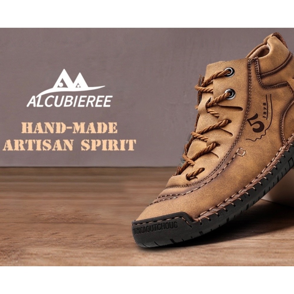 Alcubieree Mens Leather Casual Ankle Boots Hand Stitched Sz 47 US 13 Reflexology